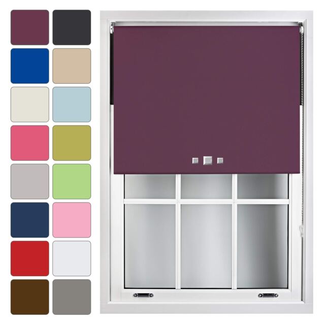 FURNISHED Blackout Roller Blinds with Triple Square Eyelets Cut to Size Easy Fit Window Shade Purple Aubergine (W) 180cm x (L) 165cm