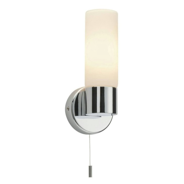 Pure 1 Light Bathroom Wall Light Chrome IP44 with Opal Glass, E14