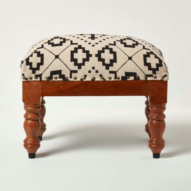 Homescapes Reva Black Geometric Footstool - 50 x 30 x 40 cm