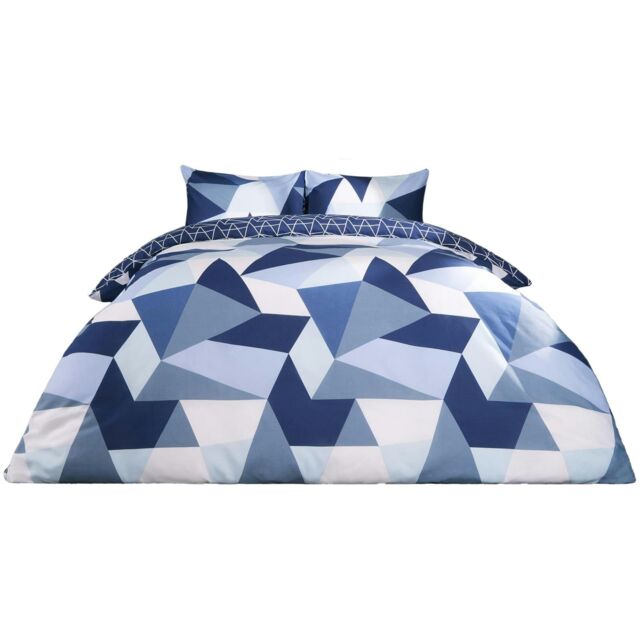 OHS Geometric Shapes Duvet Cover and Pillowcase Set, Double - Navy Blue