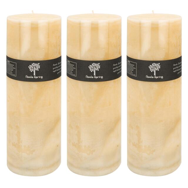 Nicola Spring Round Vanilla Pillar Candles - 215 Hours - Cream - Pack of 3 Cream Beige