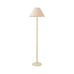 ValueLights Bobble Cream Floor Lamp Pink Trim Scallop Shade and Bulb