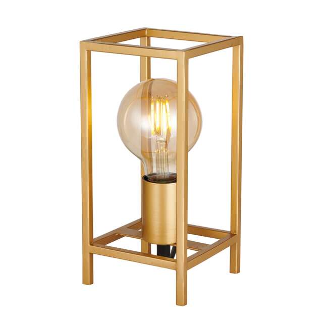 Vintage and Industrial Style Satin Gold Table Lamp with Rectangular Cage Design Gold Gold 1