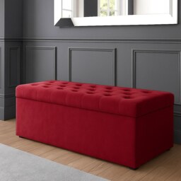 150cm SD Ottoman Storage Box, Red Velvet Upholstered Chesterfield Storage Ottoman Box