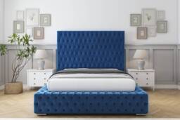 "Sloomy Ambassador Navy Plush Bed Frame With 50"" Upholstered Headboard 4' Small Double"