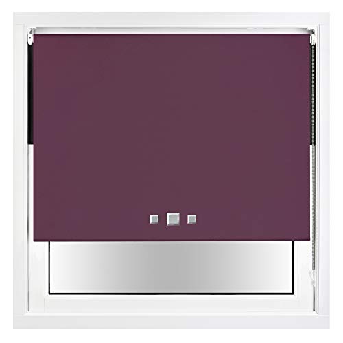 FURNISHED Blackout Roller Blind with Triple Square Eyelets Easy Fit Window Shade Purple Aubergine (W) 180cm x (L) 165cm
