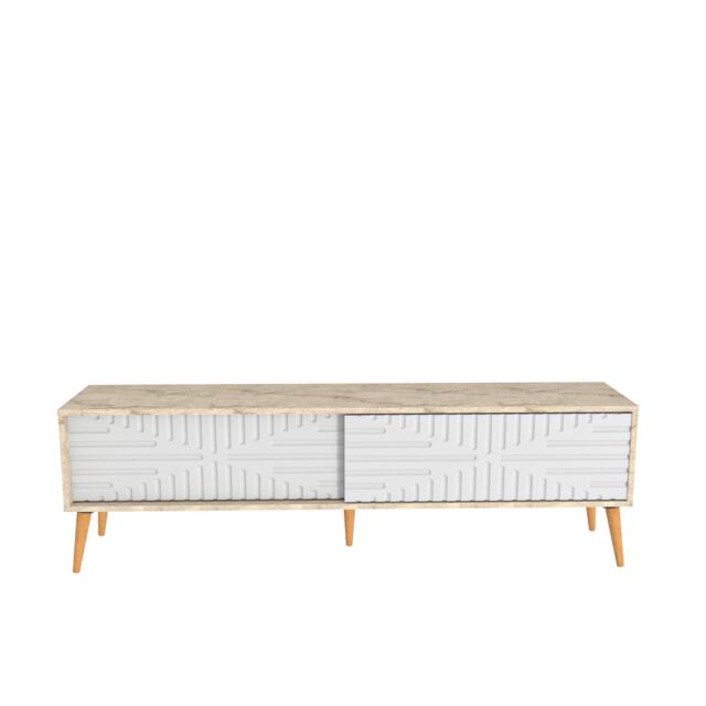 Decorotika Modern Riso TV Unit for TVs up to 81 inches with MDF Sliding Doors Multi White and Oak 1