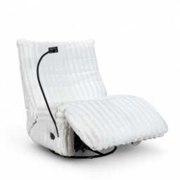 White Jumbo Cord Manual Recliner Swivel Chair with Phone Holder COMO