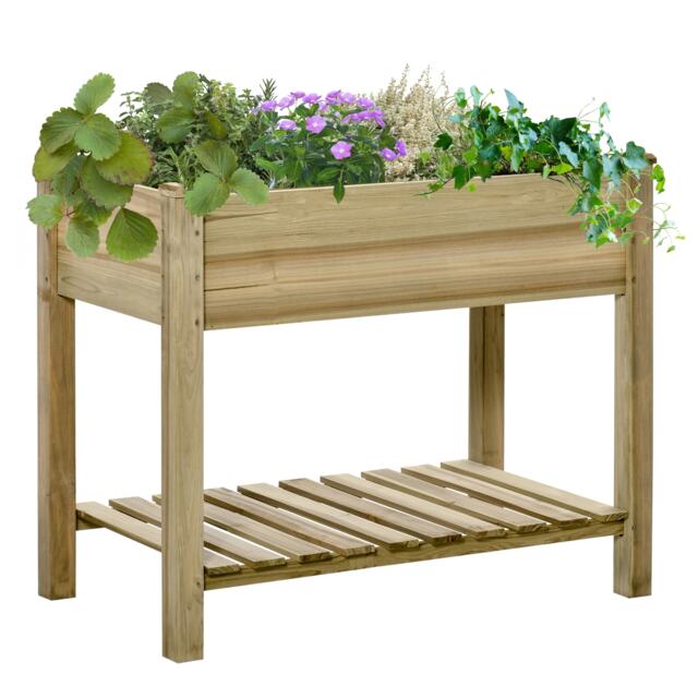Outsunny Raised Garden Bed w/ Legs and Storage Shelf Elevated Wood Planter Box Green Green