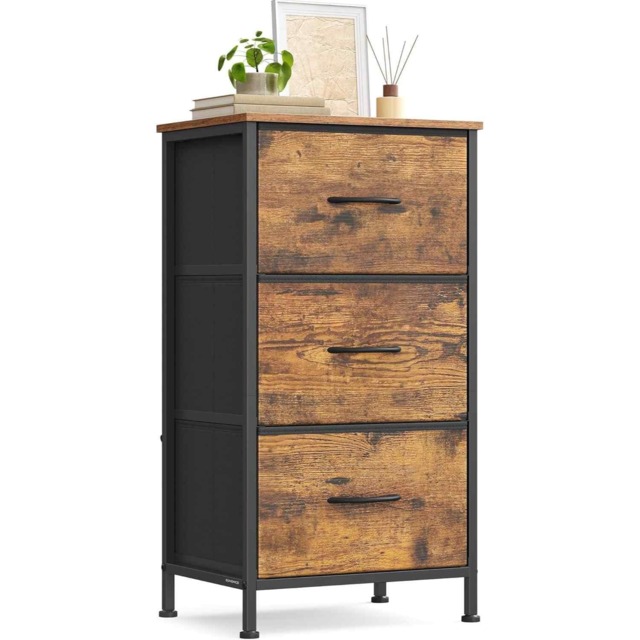 Compact Fabric Chest of Drawers, 3-Drawer Storage Unit for Bedroom, Hallway, Closet and Living Room, Rustic Brown and Ink Black