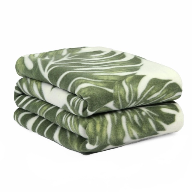 OHS Tropical Leaf Fleece Blanket, 120x150cm - Green