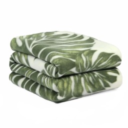 OHS Tropical Leaf Fleece Blanket, 120x150cm - Green