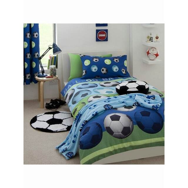 Catherine Lansfield Football Duvet Cover Set - Blue/Green/White - Single Blue Single