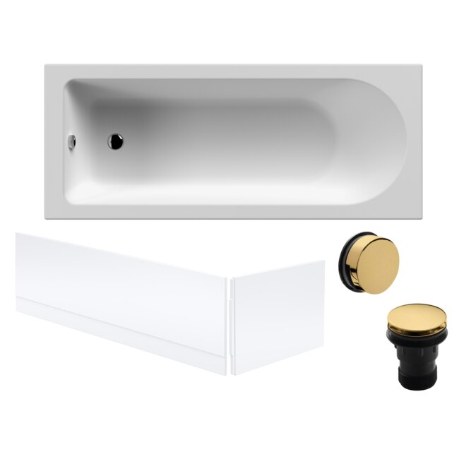 Round Single Ended Bath, Panels and Brushed Brass Waste - 1700 x 700mm White