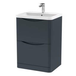 Balterley Arch Contemporary Bathroom Floor Standing 2 Drawer Vanity & Polymarble Basin Grey Satin Soft Black
