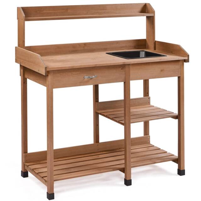 Yaheetech Outdoor Garden Potting Bench with Sink Brown One Size
