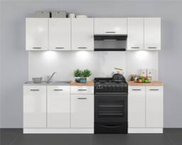 Under Sink Kitchen Unit 800mm Base Cabinet Chalk White Gloss with Steel Sink Sit On Style Modern Junona