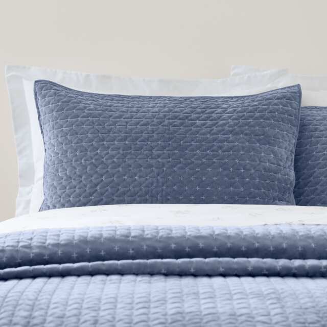 Bianca Attica Velvet Embroidered Pillow sham Pair Blue Standard