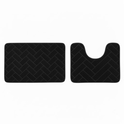 2 Piece Block Design Memory Foam Bath Mat Set Soft Absorbent Non-Slip Bathroom Black
