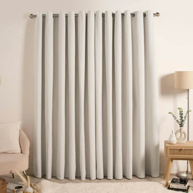 "OHS Boucle Textured Eyelet Blackout Curtains, 46x54"" - Cream"