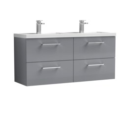 Balterley Level Wall Hung 4 Drawer Vanity Unit with Double Polymarble Basin for Modern Bathroom Storage Grey Satin Grey