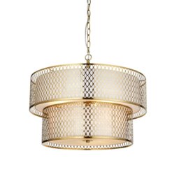 Cordero Cylindrical Pendant Ceiling Light Gold Effect Plate, White Fabric & Frosted Glass 6x E27