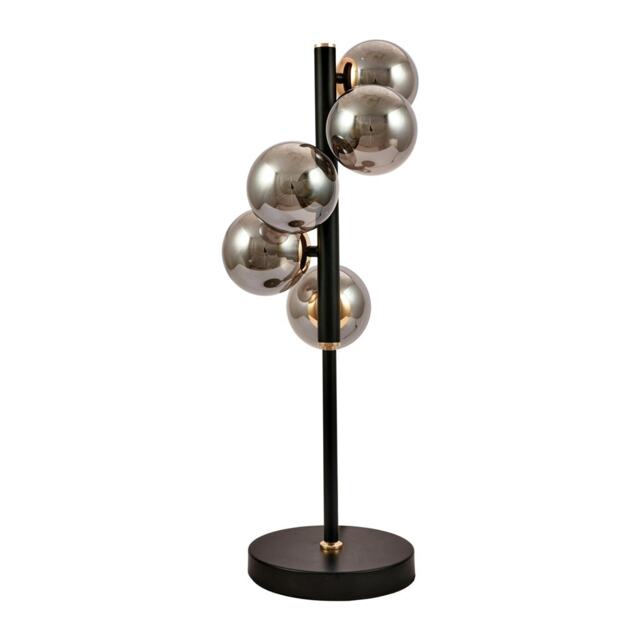Smoke Glass Ball and Black Metal Table Lamp