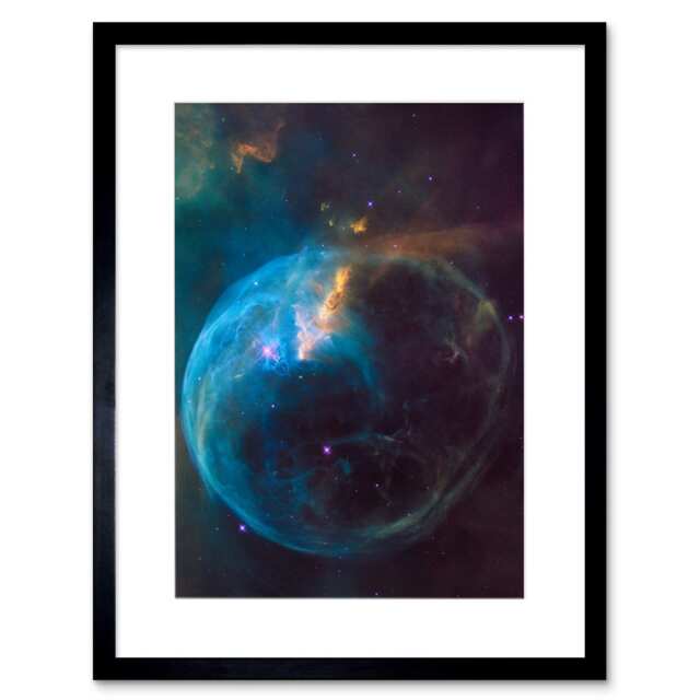 "NASA Hubble Telescope Bubble Nebula NGC 7635 Cassiopeia 9x7"" Black Framed Wall Art Print"