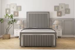 "Sloomy Boston Chrome Pewter Dumfries Bed Frame With 50"" Upholstered Headboard 6' Super King"