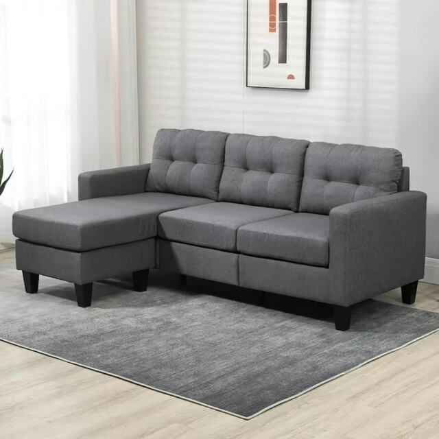Portofino 3 Seater Corner Sofa, Chaise Lounge Furniture with Reversible Ottoman Footstool or Chaise Grey Three Seater