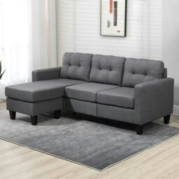 Portofino 3 Seater Corner Sofa, Chaise Lounge Furniture with Reversible Ottoman Footstool or Chaise Grey Three Seater