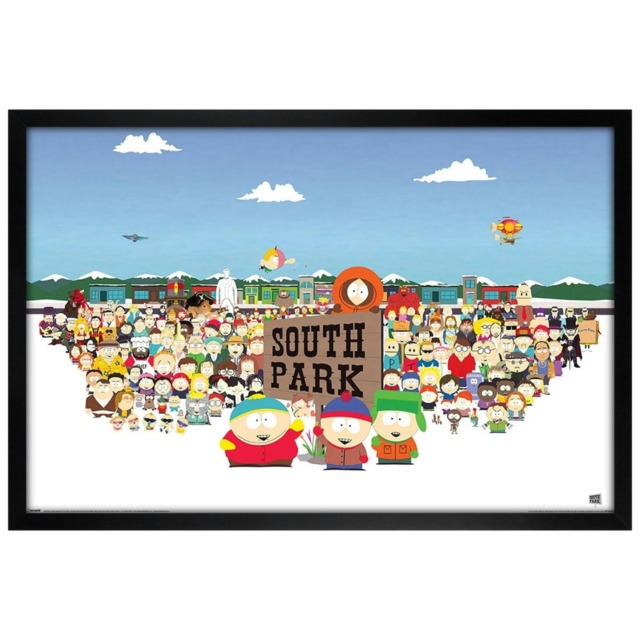 Black Wooden Framed South Park Characters Maxi Poster Multi