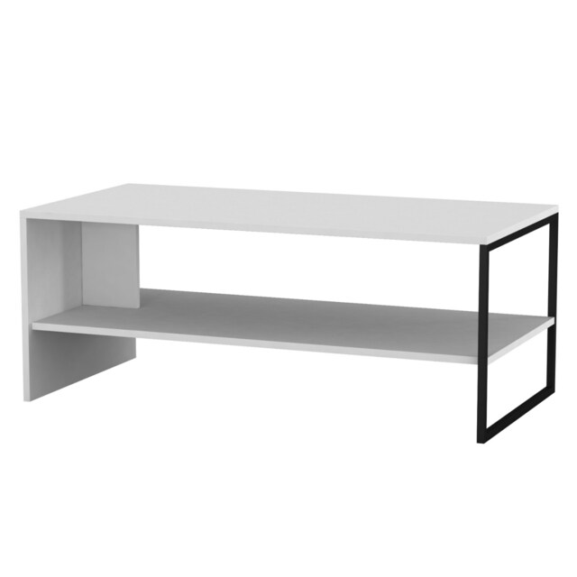 URBNLIVING 100cm Wooden Coffee Table With Steel Frame And Storage Shelf Black White 100cm 1