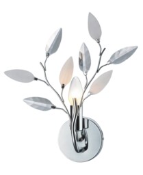 Modern Birch Chrome Wall Light Fixture with Clear and White Leaves Chrome Chrome 1