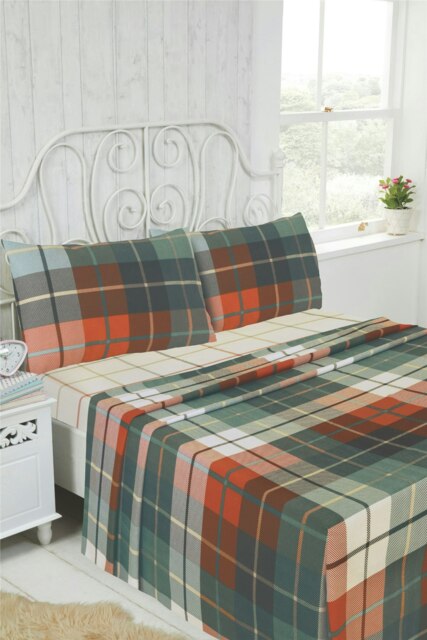 Flannelette Brushed Cotton Tartan Sheet Set - Terracotta - Single