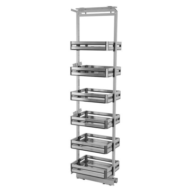 Living and Home Tall and Narrow 6-Tier Metal Kitchen Pull-out Kitchen Cabinet Basket Shelf, Silver Grey