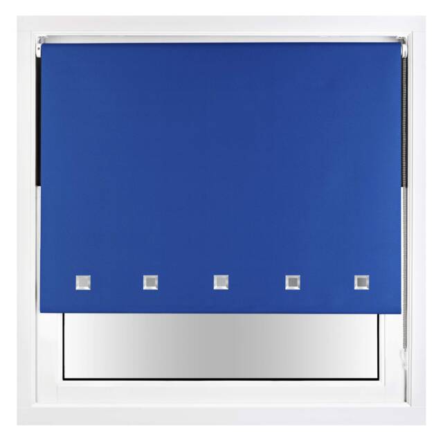 FURNISHED Blackout Roller Blinds with Chrome Square Eyelets and Metal Fittings Blue Blue (W) 90cm x (L) 210cm