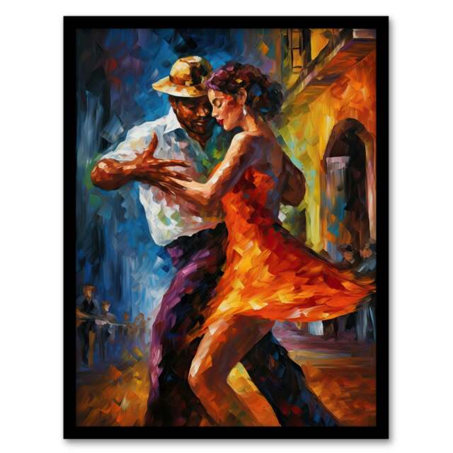 Salsa Street Dance Colourful Dancing Rhythm Black Framed Wall Art Print A4