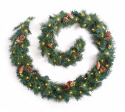 Best Artificial 9ft Colorado Pine Christmas Garland with Pine Cones with 80 warm white battery lights