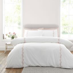 Bianca Camille Embroidered Floral 200 Thread Count Cotton Duvet Cover Set Pink White / Pink King
