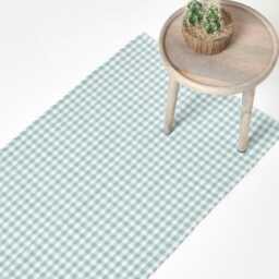 Homescapes Cotton Gingham Check Hall Runner Hand Woven Blue White - 66 x 200 cm Blue Blue