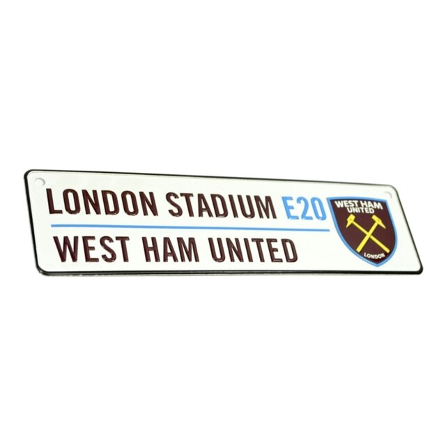 West Ham United FC New Crest 3D Embossed Metal Hanging Street Sign - White/Black - One Size