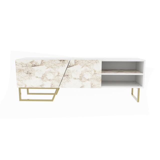 Decorotika Denasse TV Unit for TVs up to 60 inch Multi White Marble Effect and Gold