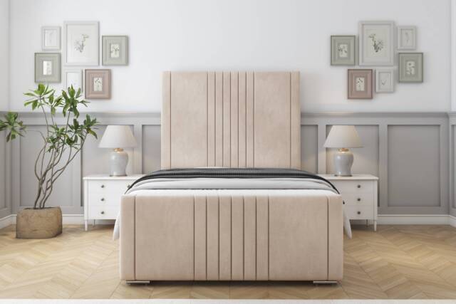 "Sloomy Harrington Sand Naples Bed Frame With Mattress With 50"" Upholstered Headboard 5' King"