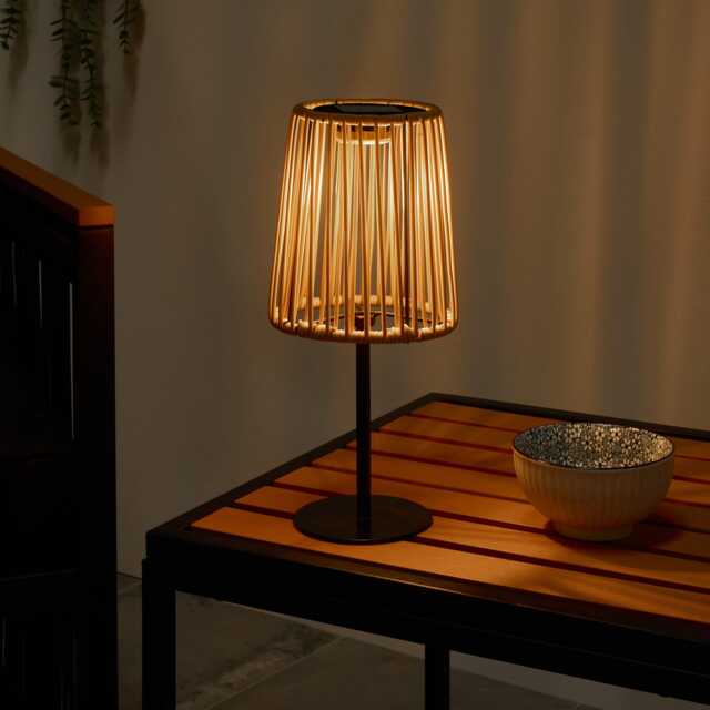 OHS Rattan Solar Table Lamp Cordless Outdoor Garden Light Auto Sensor Bronze Natural
