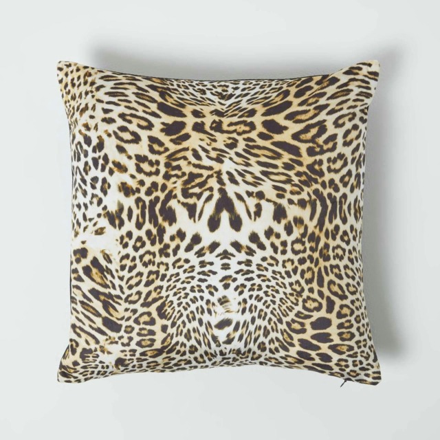 Homescapes Leopard Print Velvet Filled Cushion - 46 x 46 cm Yellow Gold, Black 1