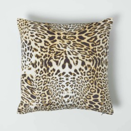 Homescapes Leopard Print Velvet Filled Cushion - 46 x 46 cm Yellow Gold, Black 1