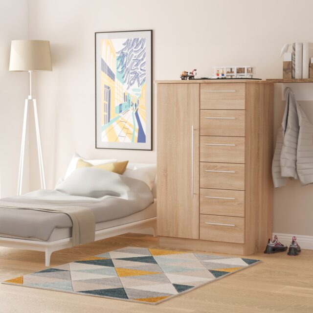 Carlton 5 Drawer 1 Door Childrens Wardrobe in Bardolino Oak (Ready Assembled) Brown Bardolino Oak