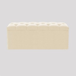 90cm Luna Chesterfield Ottoman Storage Box - Cream Plush Velvet Upholstered Blanket Box