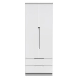 Lucca Tall 2 Drawer Double Wardrobe in White Gloss & White (Ready Assembled) White White Gloss & White